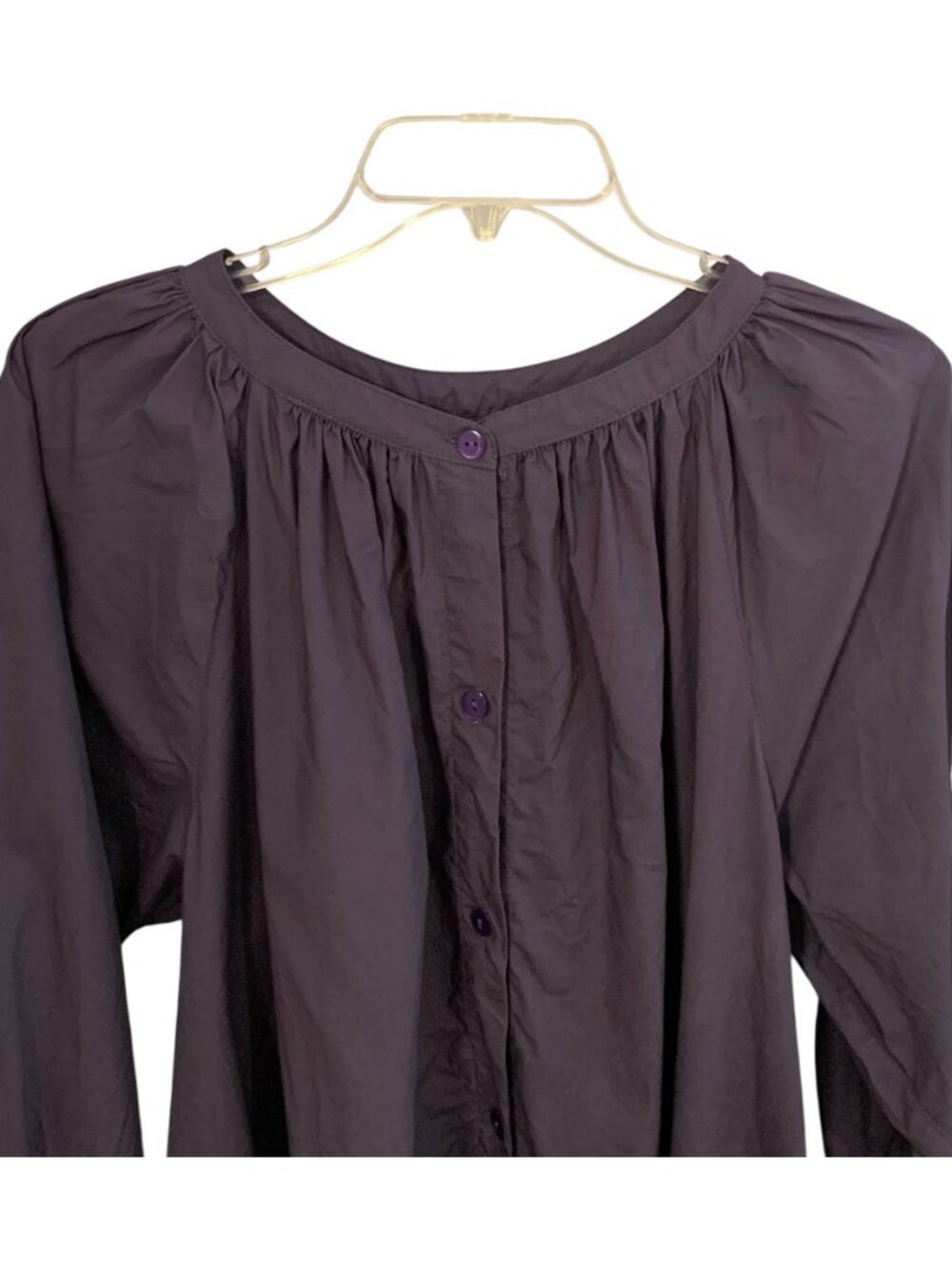 PIYAMA Eggplant Purple Collarless Hi-Low Ruffle Hem Cotton Lounge Top Size Small - Picture 2 of 7